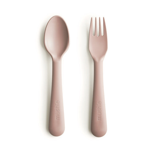 Mushie kinderbestek Lepel en Vork - Blush