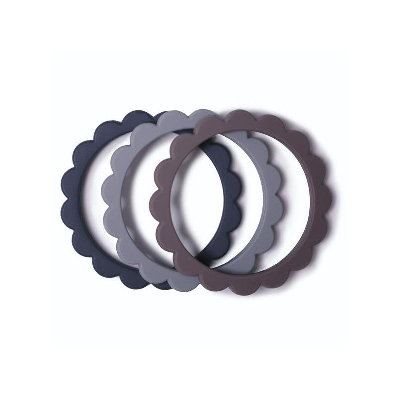 Mushie Flower bracelet (3-pack) - Steel/Dove gray/Stone