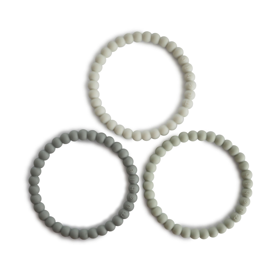Mushie Silicone Bracelet (3-pack) - green tea/cool gray/sea